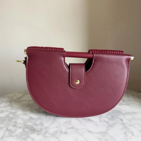 Ribbed Half-Moon Shoulder Bag in Burgundy with Crossbody Strap - Picture 4 of 8